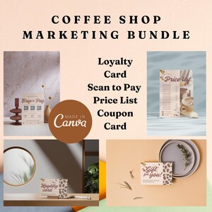 Coffee Shop Branding Kit Vorlage, bearbeitbare Treuekarte, Couponkarte, Scan-to-Pay, Preisliste, druckbare Small Business Essentials Canva