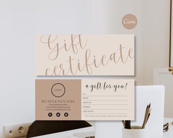 Editable Gift Certificate Template, Printable Gift Voucher, Canva Template Gift Certificate, DIY Gift Card, Small Business Supplies