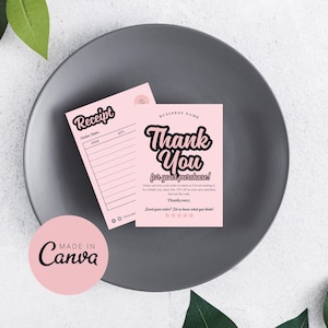Business Receipt Template, Editable Thank You Card, Printable Receipt Form Design, Canva Small Business Bundle Packaging Insert Template