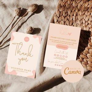 Modèle de carte de remerciement, modifiable de remerciement pour la commande, encart d'emballage imprimable pour petite entreprise, modèle de carte postale de remerciement canva