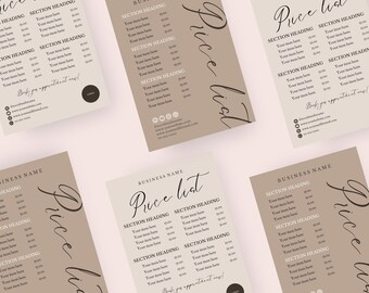 Price List Template, Printable Small Business Pricing Guide Design, Editable Price Sheet Template, Canva Template Beauty Salon Pricing List