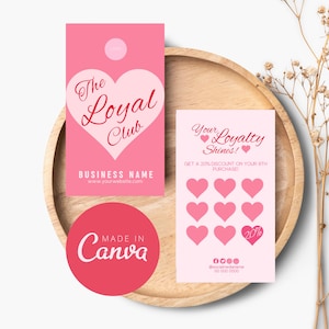 Modelo de cartão de fidelidade, design de cartão de recompensa para clientes rosa para impressão, cartão de desconto para negócios de beleza editável, modelo de cartão de fidelidade perfurado Canva