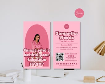 Luxus-Friseur-Visitenkartenvorlage, bearbeitbare QR-Code-Visitenkarte, modernes Friseursalon-Branding, Canva-Vorlage für Visitenkarten-Design