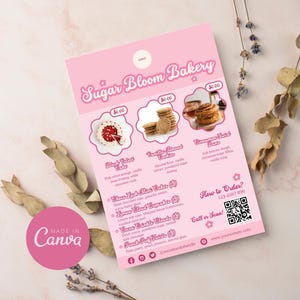 Bäckerei Marketing Flyer Vorlage, bearbeitbarer niedlicher Kuchen Flyer Design, druckbarer Cupcake Cookie Business Flyer, Canva Bäckerei Menüvorlage