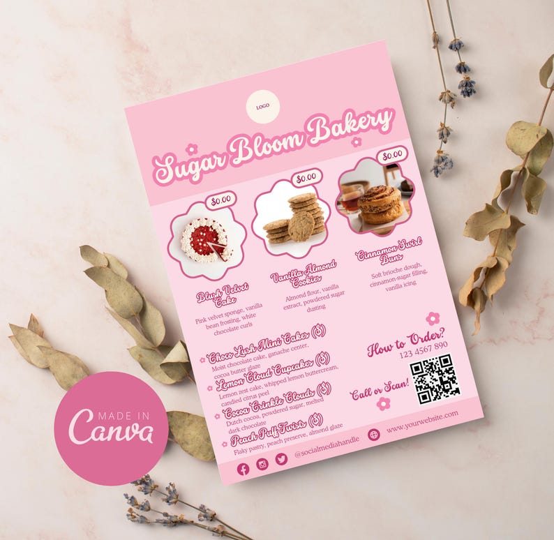 Cute Bakery Flyer Template, Editable Cake & Cupcake Menu Design Canva ...