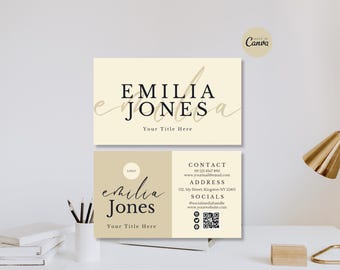 Printable Business Card Template QR Code, Minimalist Custom Calling Card, Modern Business Card, Editable Business Card Canva