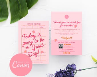Trendy Business Thank You Card Template, Editable Guest Check Customer Thank You, Printable Packaging Insert, Canva Template Cute Thank You