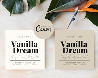 Candle Label Canva Template, Editable Modern Custom Labels, Printable Jar Lid Stickers, 4 Sizes