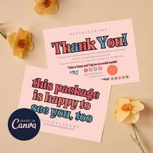 Retro Thank You Card Template, Editable Modern Thanks For Your Order, Printable Packaging Insert QR Code Card, Canva Thank You Note Template