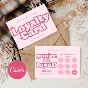 Modelo de cartão de fidelidade, design de cartão de recompensas para clientes editável, cartão de desconto para pequenas empresas para impressão, modelo de cartão de fidelidade perfurado Canva