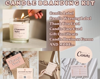 Candle Branding Kit Template, Editable Candle Packaging Design, Printable Candle Business Bundle, Canva Small Business Marketing Kit