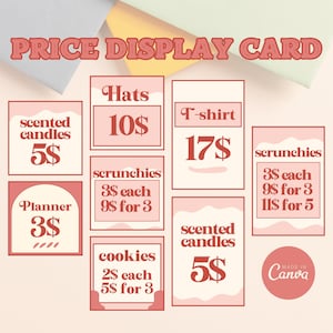 Price Display Card Template, Editable Vendor Display Design, Printable Boho Market Price Display Sign, Canva Template Pop-Up Store Signage