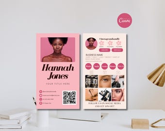 Modèle de carte de visite Instagram, carte de visite modifiable avec code QR moderne sur toile, conception de carte de visite bricolage médias sociaux imprimable