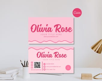 Pink Business Card Template, Editable QR Code Calling Card, Canva Trendy Branding (Digital Download)