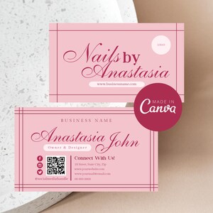 Nails Business Card Template, Editable Calling Card QR Code Design, Canva Printable, Digital Download