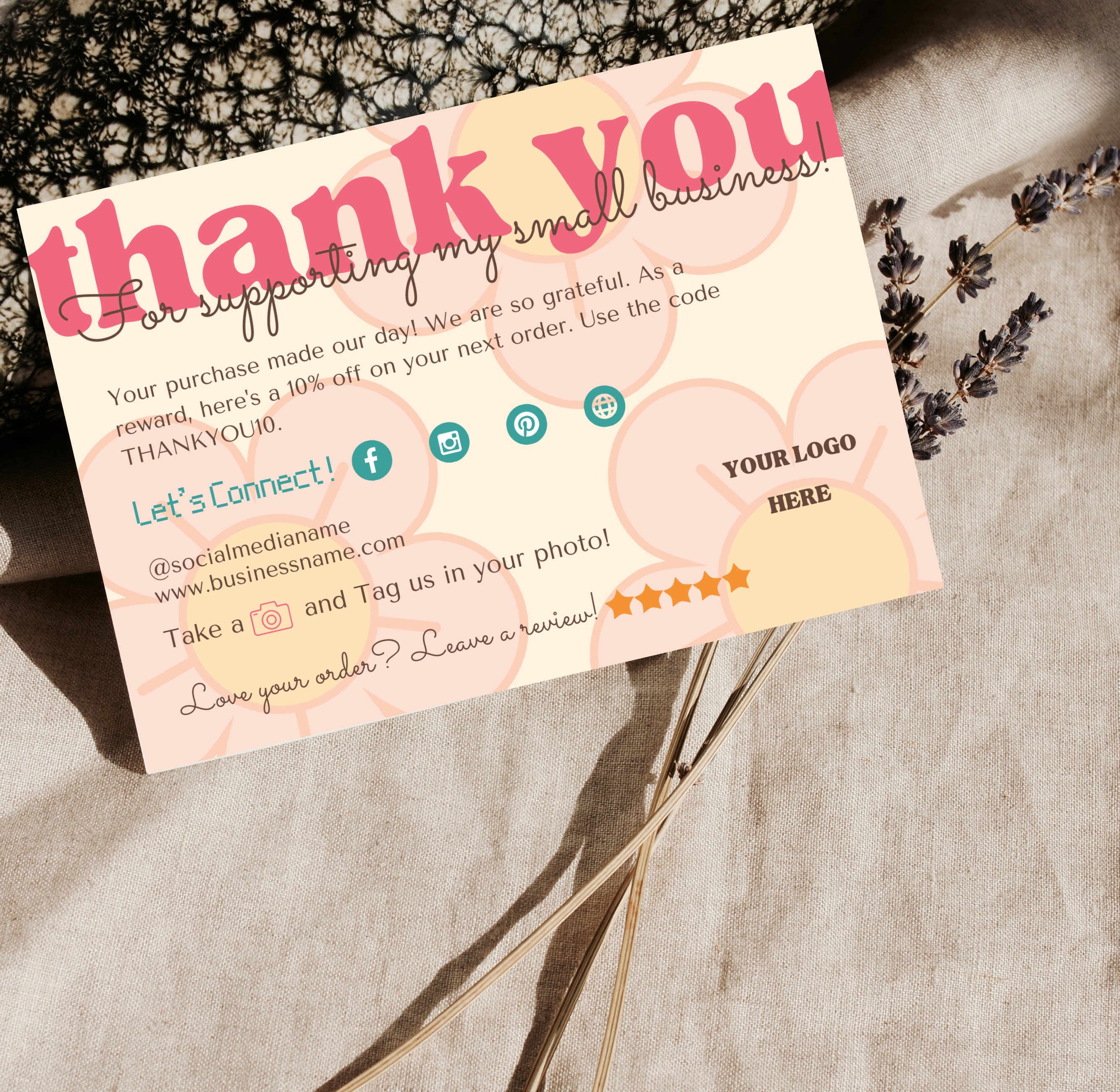Retro Thank You Card Template: Editable Small Business Insert (canva ...