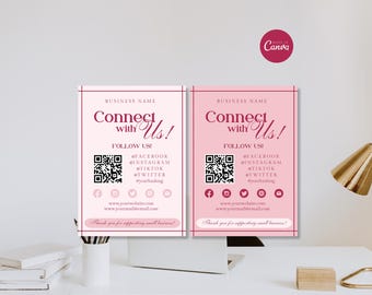 Social Media Sign QR Code Template, Editable Connect With Us Display, Printable Follow Us Sign, Canva Template Custom Business Sign