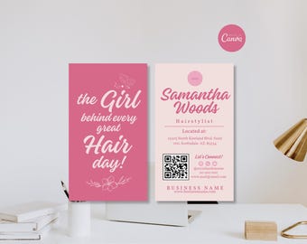 Hairstylist Business Card Template, QR Code Editable Calling Card, Canva Template Trendy Business Card, Printable Hair Salon Branding