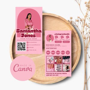 Editable Pink Business Card Template: QR Code Canva Design (Digital Download, 2x3.5 inch)