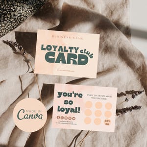 Modelo de cartão de fidelidade, design de cartão de recompensa boho editável, cartão de desconto para pequenas empresas para impressão, modelo de cartão de fidelidade perfurado Canva
