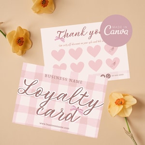 Modelo de cartão de fidelidade, design de cartão de recompensas para clientes para impressão, cartão de desconto comercial Coquette editável, modelo de cartão de fidelidade perfurado Canva