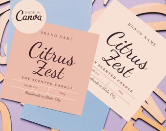 Candle Label Template, Editable Custom Candle Labels Design, Printable Jar Lid Stickers, Canva Template DIY Candle Business Branding