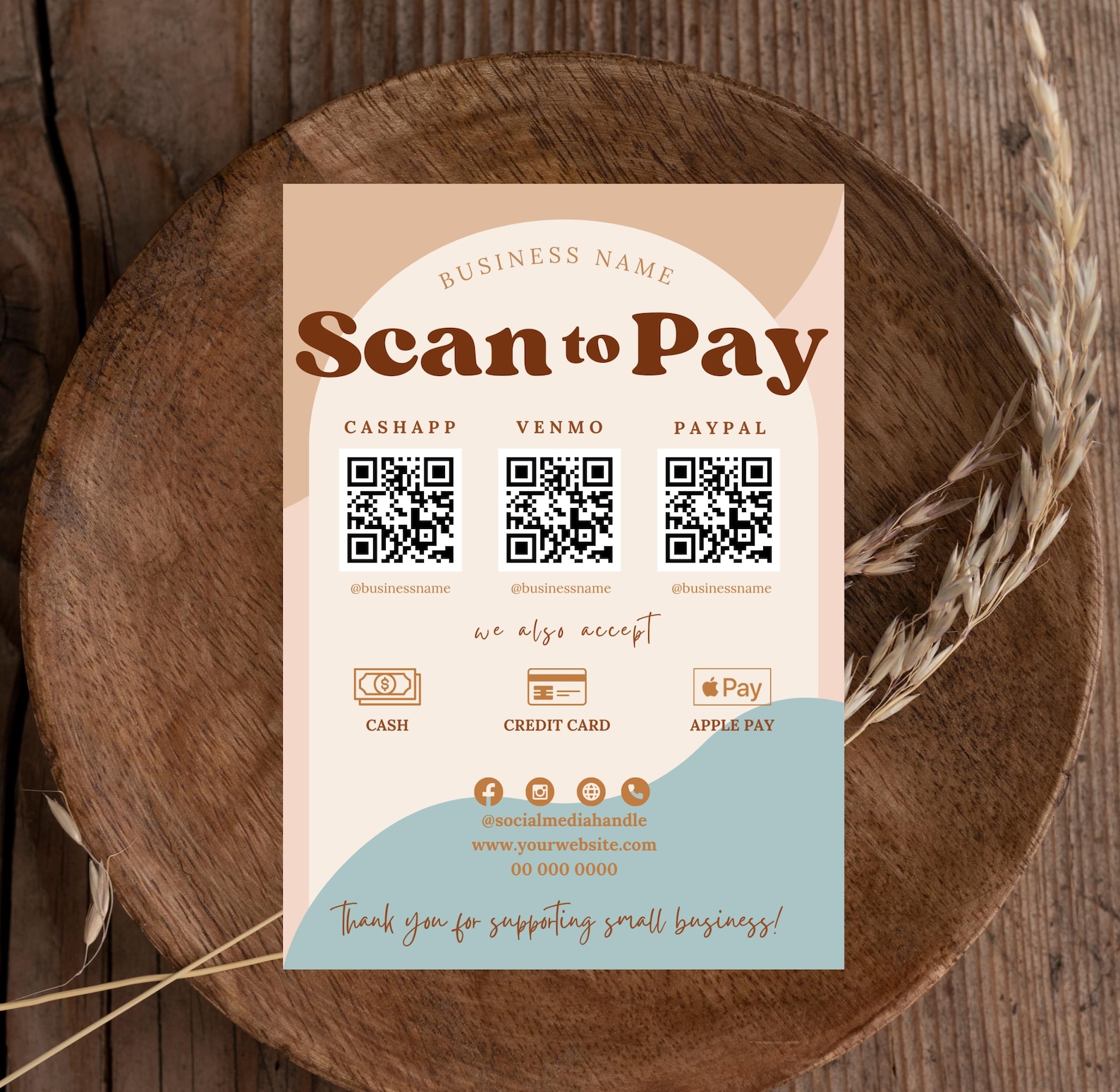 Scan to Pay Sign Template, Editable Boho QR Code Sign, Printable Small ...