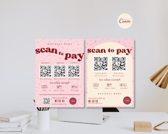 Scan to Pay Sign Template Beauty Payment Signage Editable Canva Salon Business Sign Printable Paypal Venmo Sign Cash App Customizable DIY