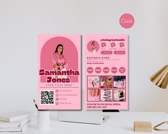 Pink Instagram Business Card Template, Editable Modern QR Code Calling Card Canva Template, Social Media Business Card Printable