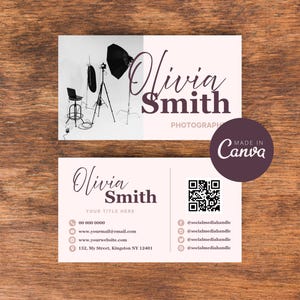 Photo Business Card Template, Printable QR Code Calling Card, Editable Photography Business Card Design, Canva Template Photographer Card