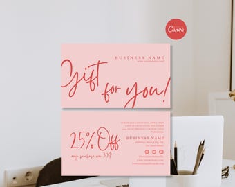 Plantilla de tarjeta de cupón, diseño editable de vale de regalo para clientes, tarjeta promocional imprimible para pequeñas empresas, plantilla de cupón de descuento de Canva