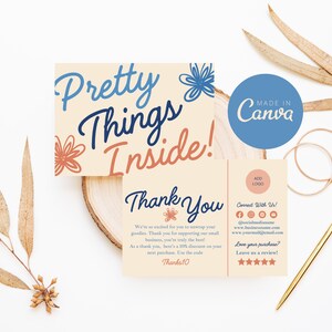 Thank You Card Template, Editable Modern Thanks for your Order, Printable Small Business Package Insert, Canva Template Thank You Note