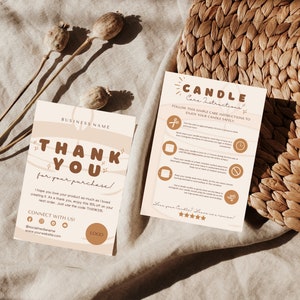 Candle Care Card Template, Editable Care Instructions, Printable Candle Safety Guide, Canva Candle Thank You Packaging Insert Template