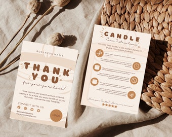 Candle Care Card Template, Editable Candle Care Instructions, Printable Safety Guide Design, Canva Template Thank You Packaging Insert