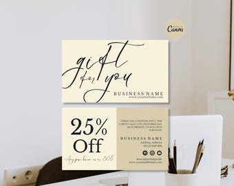 Plantilla de tarjeta de cupón, tarjeta promocional editable para pequeñas empresas, plantilla de Canva para cupones de descuento imprimibles, tarjeta de regalo de recompensas para clientes (hágalo usted mismo)