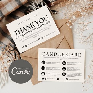 Candle Care Card Template, Editable Care Instructions, Printable Candle Safety Guide, Canva Candle Thank You Packaging Insert Template