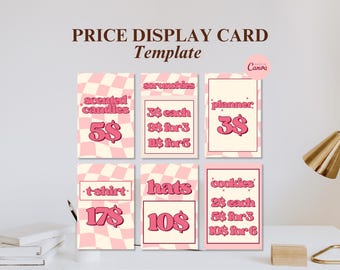 Plantilla de Canva para tarjetas de precios, letreros de precios retro imprimibles, plantilla editable para letreros de mercado emergentes, señalización para tiendas comerciales.