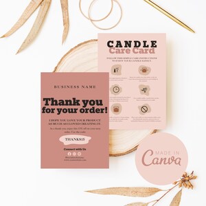 Candle Care Card Template, Editable Candle Instructions, Printable Candle Safety Guide, Canva Candle Thank You Packaging Insert Template