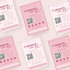Social Media Sign QR Code Template, Editable Connect With Us Display, Printable Follow Us Sign, Canva Template Custom Business Sign