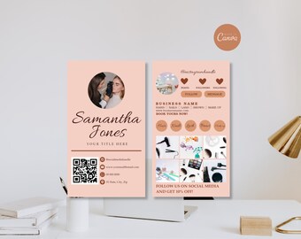 Szablon wizytówki na Instagramie, edytowalny szablon wizytówki w mediach społecznościowych Canva, wizytówka z kodem QR, drukowany branding firmowy