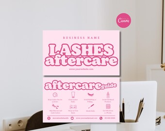 Lash Aftercare Card Template Editable Eyelash Aftercare Guide Canva Template Lash Extensions Care Card Printable Lashes Instructions