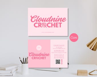 Business Card Template QR Code, Editable Crochet Branding Canva Design, Printable Calling Card