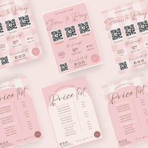 Modèle Scan to Pay, Liste de prix modifiable QR Code, Guide des tarifs imprimable, Paiement d&#39;entreprise personnalisé, Modèle Canva Business Bundle