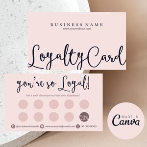 Modelo de cartão de fidelidade, design de cartão de recompensas para clientes para impressão, cartão de desconto editável para esteticista, modelo de cartão perfurado para salão de beleza Canva