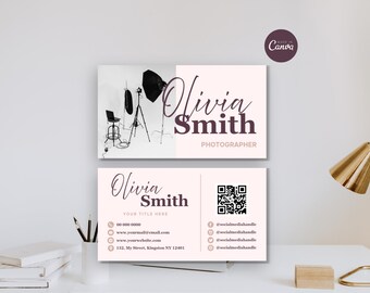 Fotograf Visitenkartenvorlage, druckbare QR-Code Visitenkarte, bearbeitbare Foto Visitenkarte, Canva Vorlage Fotografie Branding