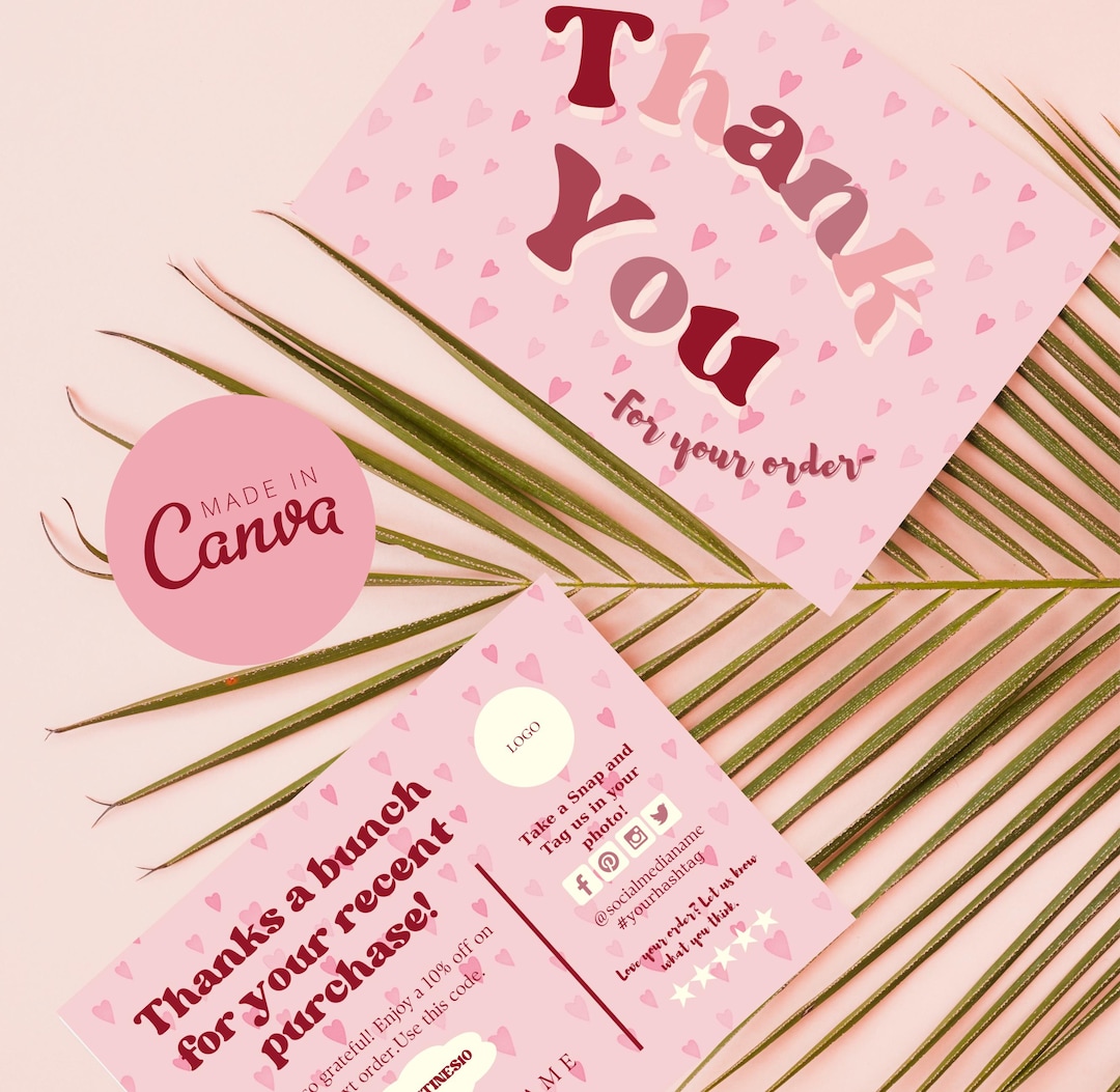 Pink Thank You Card Template, Printable Thanks for Your Purchase ...