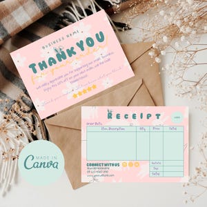 Editable Thank You Card Template, Printable Small Business Receipt Form, Custom Packaging Insert, DIY Receipt Note, Canva Business Bundle