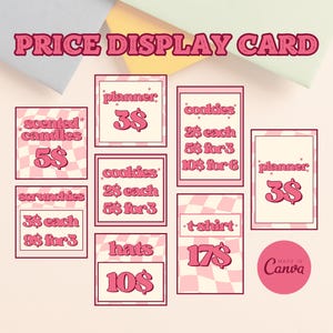 Modelo de cartão de exposição de preço, design de exposição de fornecedor editável, placa de exposição de preço de mercado para impressão, modelo de sinalização de loja pop-up do Canva