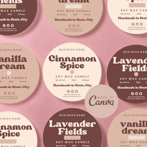 Candle Dust Cover Template, Customizable Round Lid Design, Editable Canva, Printable Digital Download
