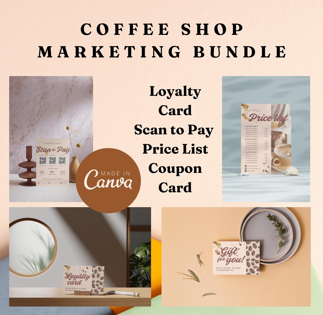 Coffee Shop Branding Kit Template, Editable Loyalty Card, Coupon Card ...